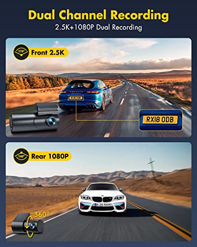 Dash Cam Front and Rear Camera, 4K/2.5K Full Dashcams for Cars with 64GB SD Card, WiFi & App Control, Night Vision, Parking Mode, G-Sensor, Loop Recording,WDR,170° Wide Angle