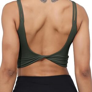 LUYAA Yoga Tank Tops for Women Workout Bras Open Back Crop Top with Built in Bra Cute Sports Bra Supportive Deep Green M