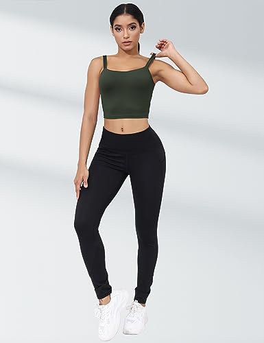 LUYAA Yoga Tank Tops for Women Workout Bras Open Back Crop Top with Built in Bra Cute Sports Bra Supportive Deep Green M