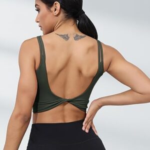 LUYAA Yoga Tank Tops for Women Workout Bras Open Back Crop Top with Built in Bra Cute Sports Bra Supportive Deep Green M