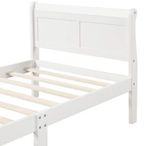 Harper & Bright Designs Twin Size Bed Frame with Headboard and Footboard, Wood Twin Platform Bed Frame with Wooden Slat Support, Sleigh Twin Bed for Kids,Boys, Girls,White