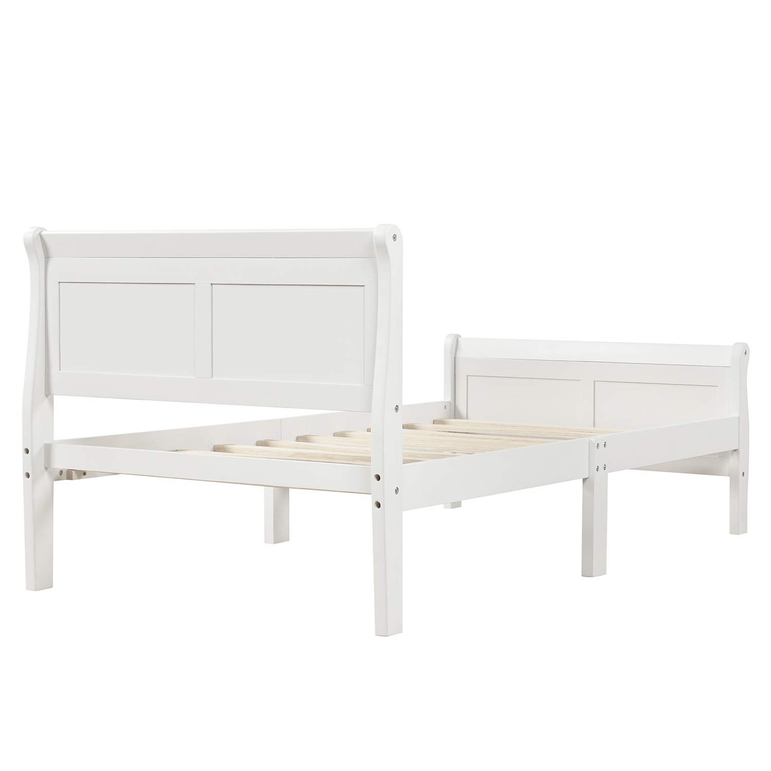 Harper & Bright Designs Twin Size Bed Frame with Headboard and Footboard, Wood Twin Platform Bed Frame with Wooden Slat Support, Sleigh Twin Bed for Kids,Boys, Girls,White