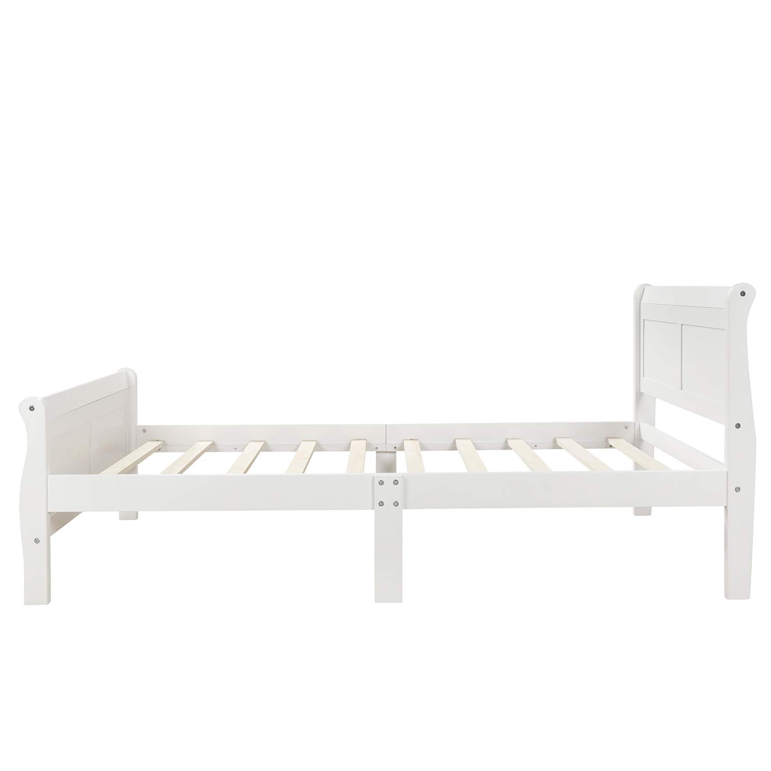 Harper & Bright Designs Twin Size Bed Frame with Headboard and Footboard, Wood Twin Platform Bed Frame with Wooden Slat Support, Sleigh Twin Bed for Kids,Boys, Girls,White