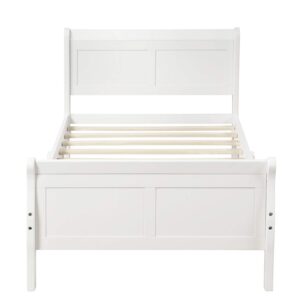 Harper & Bright Designs Twin Size Bed Frame with Headboard and Footboard, Wood Twin Platform Bed Frame with Wooden Slat Support, Sleigh Twin Bed for Kids,Boys, Girls,White