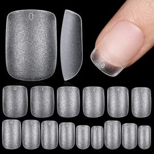 tomicca extra short square nail tips, 150pcs acrylic nail tips, 15 size double sided matte soft gel nail tips, nail extension tips for beginner and professional