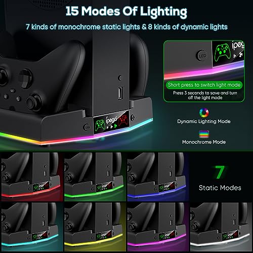 Cooling Stand for Xbox Series S with Charging Station & RGB Light, MENEEA Low Noise Fan for Console & Fast Charger of Controller, Accessories with 2 * 1400mAh Rechargeable Batteries, Headphone Hook