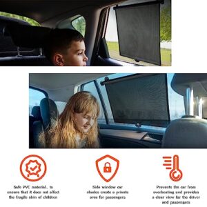 Kewucn Car Side Window Sun Shade, 2 Pack Retractable Auto Sunshade Visor for Block Heat UV Rays and Glare Protection, Universal Roller Window Shade for Baby, Pets, Kids, Passengers (Medium)