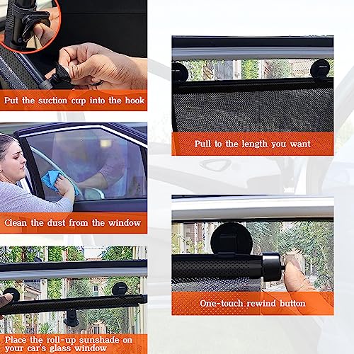 Kewucn Car Side Window Sun Shade, 2 Pack Retractable Auto Sunshade Visor for Block Heat UV Rays and Glare Protection, Universal Roller Window Shade for Baby, Pets, Kids, Passengers (Medium)