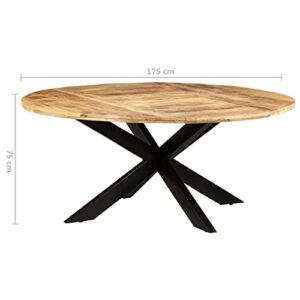 Annlera Dining Tables Round 68.9"X29.5" Round Table Dining Table Oval Solid Wood Dining Desk Apartment Kitchen Table Mid Century Modern Table,Rough Mango Wood, Powder-Coated Steel