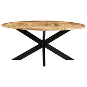 Annlera Dining Tables Round 68.9"X29.5" Round Table Dining Table Oval Solid Wood Dining Desk Apartment Kitchen Table Mid Century Modern Table,Rough Mango Wood, Powder-Coated Steel