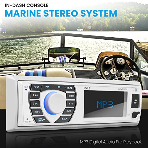 Pyle 6.5” Dual Marine Speakers - 2 Way Waterproof and Weather Resistant Outdoor Audio Stereo Sound & Bluetooth Marine Receiver Stereo - 12v Single DIN Style Boat in Dash Radio Receiver System