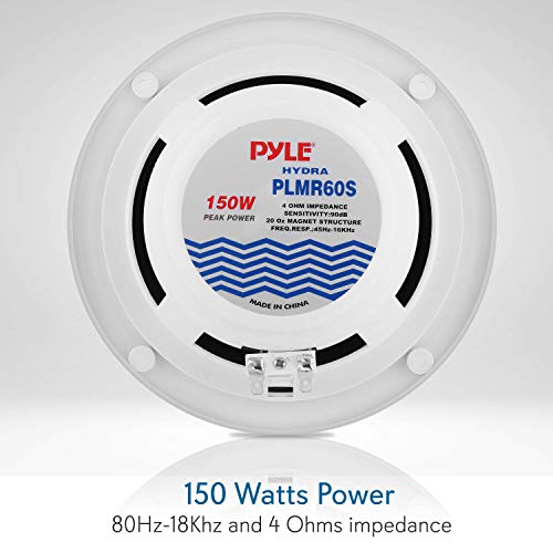 Pyle 6.5” Dual Marine Speakers - 2 Way Waterproof and Weather Resistant Outdoor Audio Stereo Sound & Bluetooth Marine Receiver Stereo - 12v Single DIN Style Boat in Dash Radio Receiver System