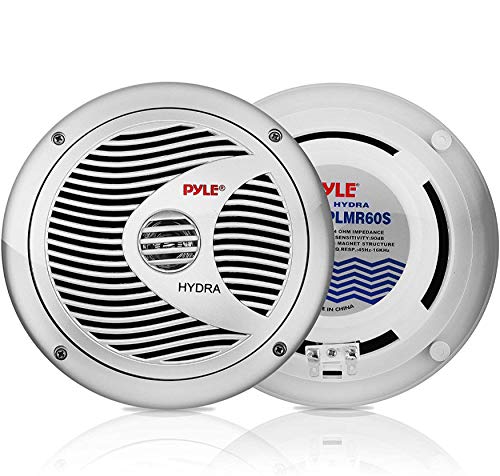 Pyle 6.5” Dual Marine Speakers - 2 Way Waterproof and Weather Resistant Outdoor Audio Stereo Sound & Bluetooth Marine Receiver Stereo - 12v Single DIN Style Boat in Dash Radio Receiver System