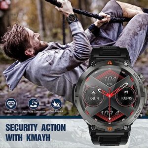 Military Smart Watch for Men with Flashlight(Bluetooth Call/Answer), 1.45” Rugged Tactical Smartwatch for Sleep Heart Rate Pedometer, Outdoor Fitness Tracker Compatible with Android iPhone Black