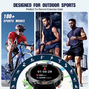 Military Smart Watch for Men with Flashlight(Bluetooth Call/Answer), 1.45” Rugged Tactical Smartwatch for Sleep Heart Rate Pedometer, Outdoor Fitness Tracker Compatible with Android iPhone Black