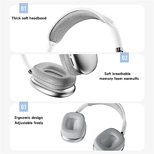 P9 Pro Max Wireless Bluetooth Headphones, Upgrade Soft Cotton Headband, Supports TF, Stereo Sound Over Ear Headset Sports Game Noise Cancelling Earphone (White)