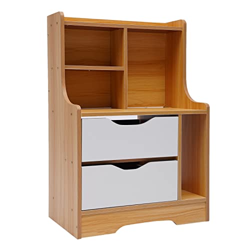 Nightstand Modern Side Table 2 Drawers Wood End Table with Storage Shelf for Bedroom,Living Room,Office,Hotel