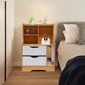 Nightstand Modern Side Table 2 Drawers Wood End Table with Storage Shelf for Bedroom,Living Room,Office,Hotel