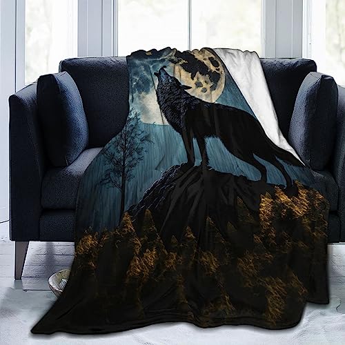 Laridaorio Howling Wolf Fleece Throw Blanket, 50" x 60" Wolf Blanket for Men, Women and Kids - Super Soft Lightweight Warm Plush Moon Night Blanket Throw Fleece Blanket for Bed Sofa Couch