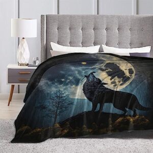 Laridaorio Howling Wolf Fleece Throw Blanket, 50" x 60" Wolf Blanket for Men, Women and Kids - Super Soft Lightweight Warm Plush Moon Night Blanket Throw Fleece Blanket for Bed Sofa Couch