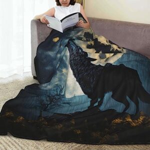 Laridaorio Howling Wolf Fleece Throw Blanket, 50" x 60" Wolf Blanket for Men, Women and Kids - Super Soft Lightweight Warm Plush Moon Night Blanket Throw Fleece Blanket for Bed Sofa Couch