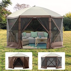 SmarketBuy Gazebo Tent 10 x 10 ft, Pop Up Design Camping Gazebo Tent, 6-Sided Pop-up Canopy Shelter Ten Portable 8 Person Gazebo Screen Tent with Carry Bag for Camping and Backyard Activities