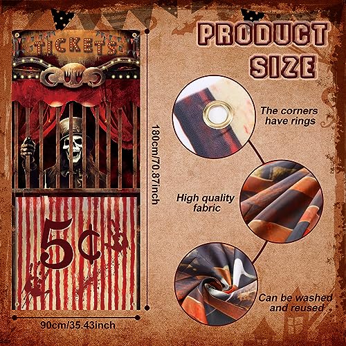 Preboun Halloween Evil Circus Door Cover, Halloween Door Decorations Bloody Creepy Carnival Banner Evil Circus Entrance Theme Door Cover Halloween Backdrop for Halloween Party Decorations, 71 x 35''