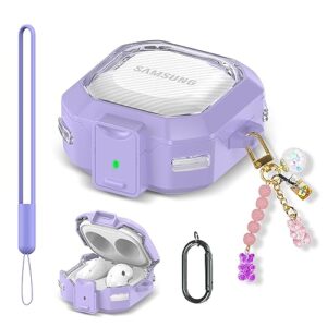 [with Secure Lock] Clear Case Cover for Galaxy Buds 2 Pro Case(2022) /Galaxy Buds Pro Case(2021) /Galaxy Buds 2 Case (2021) /Galaxy Buds Live Case(2020) with Fashion Candy Keychain (Clear Purple)