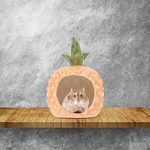POPETPOP Ceramic Hamster Hideout - Lovely Pineapple Chinchilla Cooling Gerbil House Hamster Bed Room Cage Accessories for Guinea Pig Gerbil Ferret Hamster House
