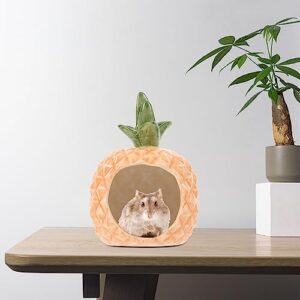 POPETPOP Ceramic Hamster Hideout - Lovely Pineapple Chinchilla Cooling Gerbil House Hamster Bed Room Cage Accessories for Guinea Pig Gerbil Ferret Hamster House