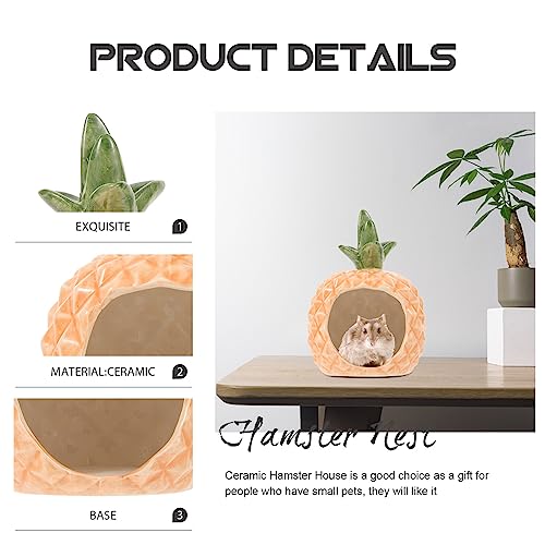 POPETPOP Ceramic Hamster Hideout - Lovely Pineapple Chinchilla Cooling Gerbil House Hamster Bed Room Cage Accessories for Guinea Pig Gerbil Ferret Hamster House
