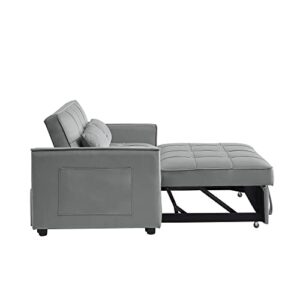 FULife Sleeper Sofa, Convertible Futon Loveseat Sofá Chair 3-in-1, Pullout Chaise Lounge Couch Bed 2 Seaters with Adjustable Back for Living Room Apartment Small Space, Gray 52" w