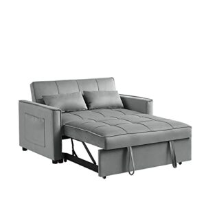 FULife Sleeper Sofa, Convertible Futon Loveseat Sofá Chair 3-in-1, Pullout Chaise Lounge Couch Bed 2 Seaters with Adjustable Back for Living Room Apartment Small Space, Gray 52" w