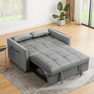 FULife Sleeper Sofa, Convertible Futon Loveseat Sofá Chair 3-in-1, Pullout Chaise Lounge Couch Bed 2 Seaters with Adjustable Back for Living Room Apartment Small Space, Gray 52" w