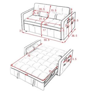 FULife Sleeper Sofa, Convertible Futon Loveseat Sofá Chair 3-in-1, Pullout Chaise Lounge Couch Bed 2 Seaters with Adjustable Back for Living Room Apartment Small Space, Beige 38.5" w