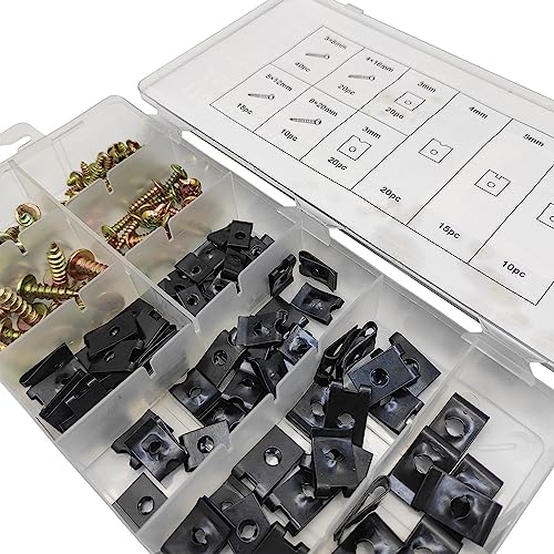 gunhunt 170 PCS Car Screw Assortment Kit, Metal U Clips Kit, Universal Car Replacement Parts for Dash, Panel, Interior Engine Screw Bolt (Multicolored)