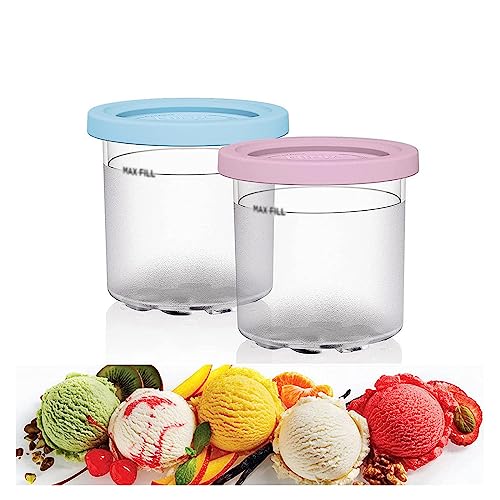 VRINO 2/4/6PCS Creami Pints, for Ninja Creami Cups,16 OZ Ice Cream Pints Bpa-Free,Dishwasher Safe Compatible with NC299AMZ,NC300s Series Ice Cream Makers,Pink+Blue-2PCS