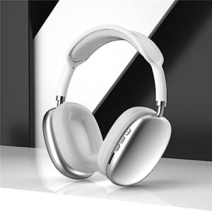 upgrade p9 pro max wireless bluetooth headphones with soft cotton headband, stereo sound over ear headset sports game noise cancelling earphone supports tf (white)