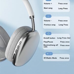 Upgrade P9 Pro Max Wireless Bluetooth Headphones with Soft Cotton Headband, Stereo Sound Over Ear Headset Sports Game Noise Cancelling Earphone Supports TF (White)