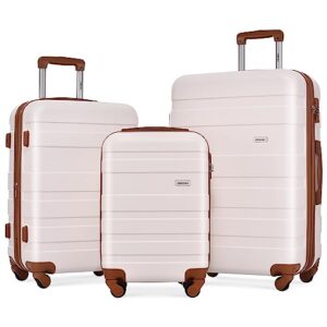 merax 3 piece expandable abs hardshell luggage sets spinner wheel suitcase tsa lock suit case, pink/brown, 20/24/28 inch