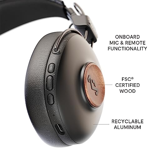 House of Marley Positive Vibration Frequency: Over-Ear Wireless Headphones with Microphone, Wireless Bluetooth Connectivity, 34 Hours of Playtime and Quick Charge Technology, Signature Black