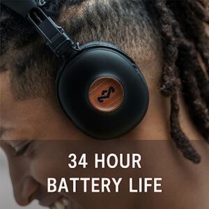 House of Marley Positive Vibration Frequency: Over-Ear Wireless Headphones with Microphone, Wireless Bluetooth Connectivity, 34 Hours of Playtime and Quick Charge Technology, Signature Black