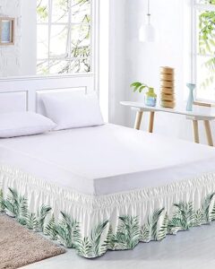 tropical bed skirt queen size 16 inch drop,adjustable elastic wrap around bed skirts pleated luxury dust ruffles for twin full queen cal king base bed,country rustic green palm tree leaves eucalyptus