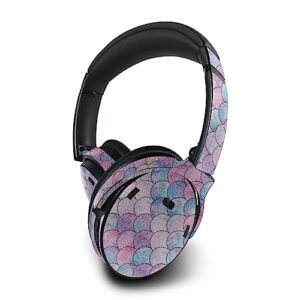 mightyskins glossy glitter skin compatible with bose quietcomfort 45 headphones mermaid scales | protective, durable high-gloss glitter finish | easy to apply | made in the usa