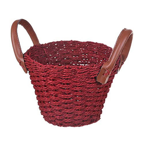 Cabilock 1pc Woven Baskets Mini Vase Mini Pots Woven Flower Baskets Knitting Basket Handmade Flower Basket Wicker Pen Holder Flowerpot Green Plants Artificial Flower Red Decorative Planters