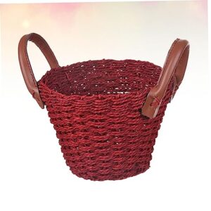 Cabilock 1pc Woven Baskets Mini Vase Mini Pots Woven Flower Baskets Knitting Basket Handmade Flower Basket Wicker Pen Holder Flowerpot Green Plants Artificial Flower Red Decorative Planters