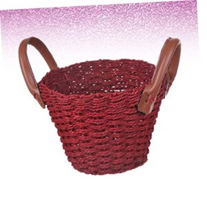 Cabilock 1pc Woven Baskets Mini Vase Mini Pots Woven Flower Baskets Knitting Basket Handmade Flower Basket Wicker Pen Holder Flowerpot Green Plants Artificial Flower Red Decorative Planters