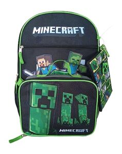 bioworld minecraft creepers 5pc backpack bookbag set licensed