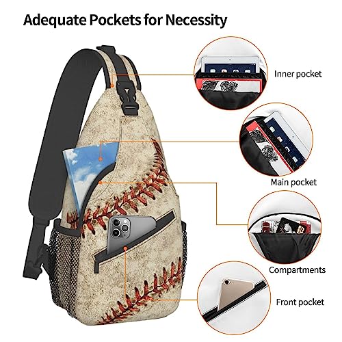 Srucddu Baseball Print Sling Bag For Women, Sling Backpack Crossbody Sling Bags Sling Purses For Women