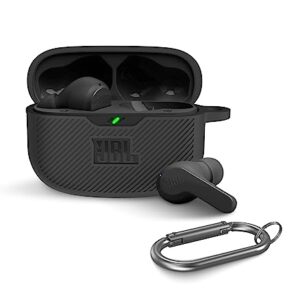 Alquar for JBL Vibe 200TWS Case Cover, Silicone Protective Portable Scratch Shock Cover Compatible with JBL Vibe Beam/JBL Vibe 200TWS True Wireless Headphones Charging Case with Carabiner(Black)